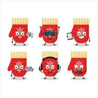 rouge gants dessin animé personnage sont en jouant Jeux avec divers mignonne émoticônes vecteur