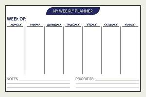 mon hebdomadaire planificateur carnet kdp intérieur vecteur modèle.