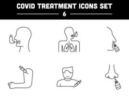 convoitise traitement de vaccination avec nasale et gorge médicament noir contour icône ensemble. vecteur