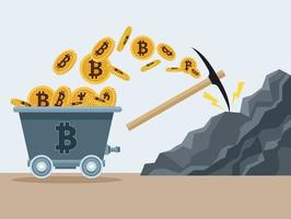 bitcoins dans le wagon de la mine et choisissez des icônes de rock vecteur