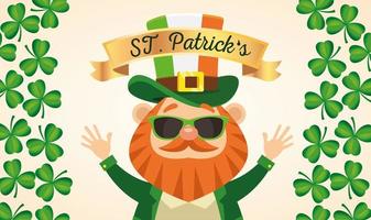 affiche de lettrage joyeux saint patricks day avec lutin et trèfles vecteur