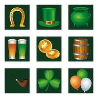 lot de neuf icônes de jeu de jour de saint patrick vecteur