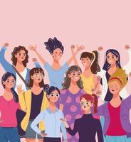 groupe de dix personnages de belles jeunes femmes célébrant vecteur