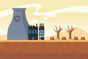 Effet du changement climatique scène désertique city scape avec usine de cheminée vecteur