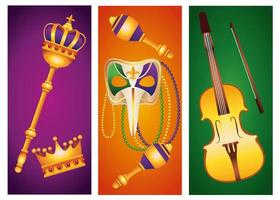 ensemble de cinq icônes de jeu de célébration de carnaval mardi gras vecteur