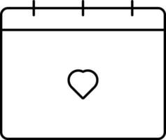 cœur symbole calendrier noir contour icône. vecteur