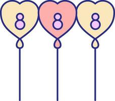 8e nombre cœurs des ballons icône dans rouge et Jaune Couleur vecteur