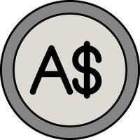 gris australien dollar pièce de monnaie icône sur blanc Contexte. vecteur