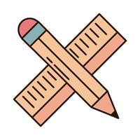 Règle de l'éducation scolaire et ligne d'approvisionnement en crayon et icône de style de remplissage vecteur