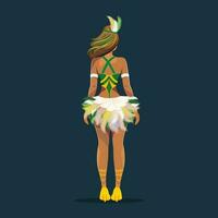 retour vue de plume coiffure portant brésilien femelle personnage dans permanent pose. carnaval ou samba Danse concept. vecteur