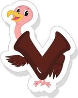 content v alphabet dessin animé animal vautour icône dans autocollant style. vecteur