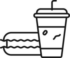 du froid boisson verre avec Burger icône dans noir ligne art. vecteur