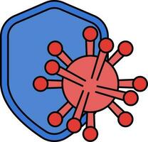 virus et bouclier icône dans rouge et bleu couleur. vecteur
