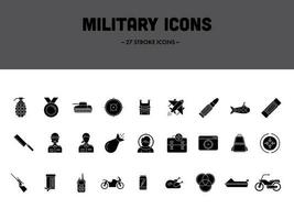 ensemble de militaire icône dans noir ligne art. vecteur