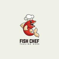 chef poisson personnage logo, nourriture logo modèle. vecteur