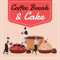 pause-café et gâteau maquette de publication sur les réseaux sociaux vecteur