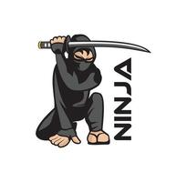 personnage de dessin animé ninja tenant la conception de la lame de samouraï vecteur