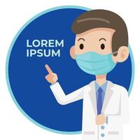 personnage de médecin avec masque facial pointant pour personnaliser le titre vecteur