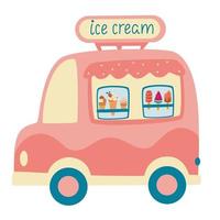 dessin animé, crème glacée, camion, rue, nourriture, caravane, remorque, coloré, vecteur, illustration, mignon, style, isolé, blanc, fond vecteur