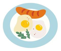 oeufs au plat et saucisse frite sur la plaque de petit déjeuner petit déjeuner anglais maison illustration vectorielle de style plat vecteur