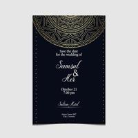 fond orné de mandala or de luxe pour invitation de mariage vecteur