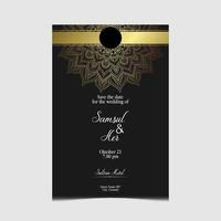 fond orné de mandala or de luxe pour invitation de mariage vecteur