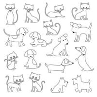 timbres numériques contour noir chats et chiens vecteur