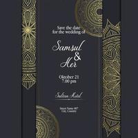 fond orné de mandala or de luxe pour invitation de mariage vecteur