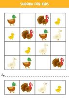 jeu de sudoku pour les enfants avec de jolis oiseaux de la ferme vecteur