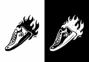 noir et blanc tatouage conception de des chaussures et Feu flamme vecteur