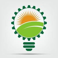 Logos d'ampoule écologie symbole de vert avec le soleil et les feuilles icône d'élément nature sur fond blanc vecteur