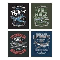 collection de tshirt graphique vintage avion de chasse de la seconde guerre mondiale vecteur