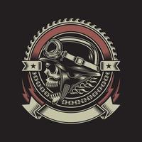 emblème de crâne de motard vintage sur fond noir vecteur