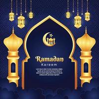 beau fond de ramadan kareem noir et or réaliste avec des lanternes vecteur