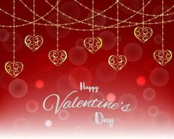 illustration de l & # 39; amour et de la bulle joyeuse Saint Valentin avec forme de coeur en or flottant sur fond rouge avec message vecteur