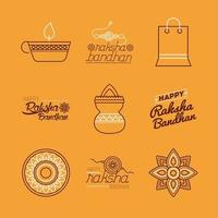 bundle of happy raksha bandhan célébration set icons vecteur