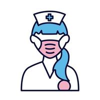 infirmière, porter, masque médical, ligne, et, remplissage vecteur