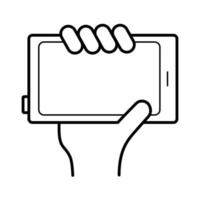 main à l'aide de l'icône de style de ligne de périphérique tablette vecteur