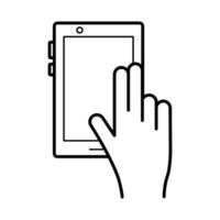main à l'aide de l'icône de style de ligne de périphérique tablette vecteur