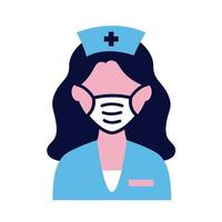 infirmière portant icône de style plat masque médical vecteur