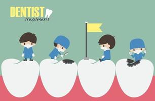 dentistes vérifient vos dents et à la recherche de caries dentaires vector design plat
