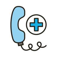 téléphone avec ligne de symbole de croix médicale et style de remplissage vecteur