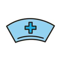 chapeau d & # 39; infirmière avec ligne de croix médicale et icône de style de remplissage vecteur
