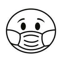 Visage d'emoji portant l'icône de style de ligne de masque médical vecteur