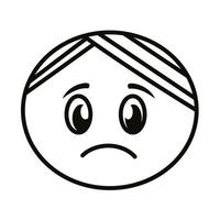 Visage d'emoji en lambeaux avec bandage sur l'icône de style de ligne de tête vecteur
