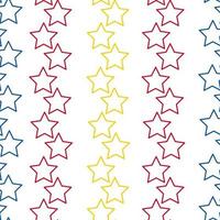 Modèle sans couture de petites étoiles colorées sur fond transparent couleurs rouges et bleus jaunes vecteur