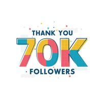 Merci 70k abonnés carte de voeux de célébration pour 70000 abonnés sociaux vecteur