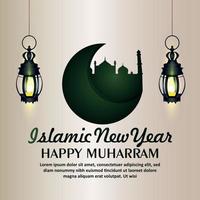 joyeux muharram carte de voeux de célébration du nouvel an islamique avec lanterne islamique vecteur