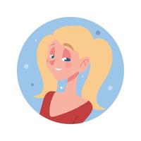 avatar de caractère fille blonde en icône ronde style plat de dessin animé vecteur
