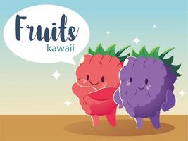 fruits kawaii drôle de visage bonheur myrtille et fraise vecteur